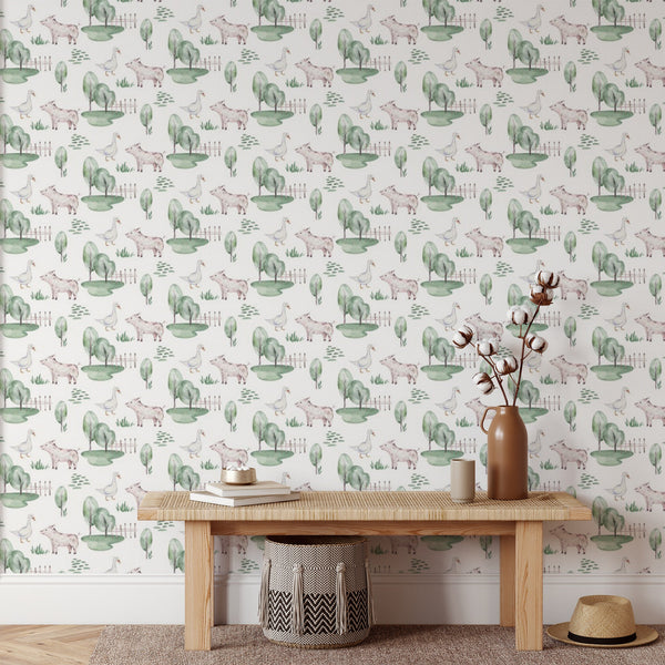 Animal Pattern Removable Wallpaper, Cute Farm Wall Cling, Pretty , Modern Home Decor, Cool Decorative Wall Mural Decal