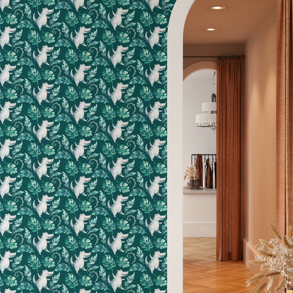 Alligator Pattern Removable Wallpaper, Pretty Leaf Wall Cling, Animal , Modern Home Decor, Cute Decorative Wall Mural Decal