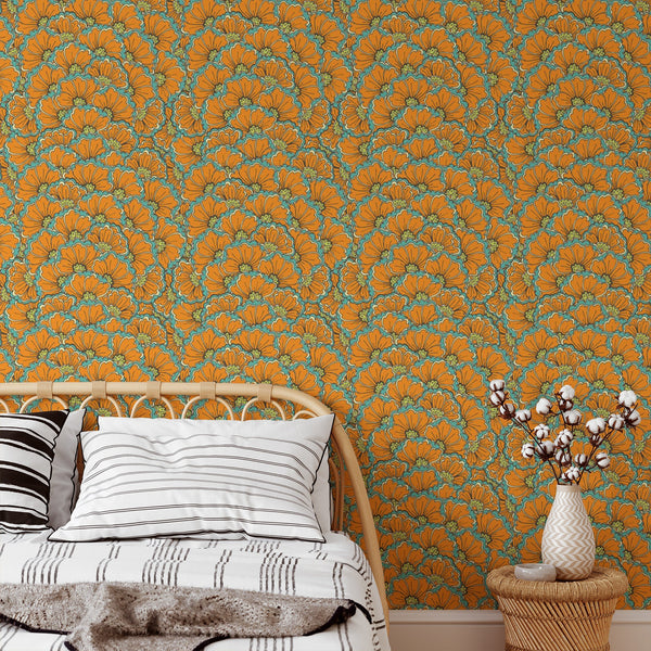 Orange Floral Pattern Wallpaper