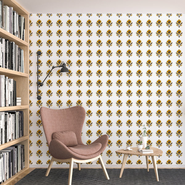 Yellow Tulip Pattern Wallpaper