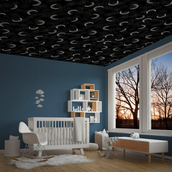 Moon Pattern Removable Wallpaper, Cool Black Wall Cling, Space , Modern Home Decor, Pretty Decorative Wall Mural Decor