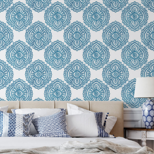 Blue Intricate Peel & Stick Wallpaper