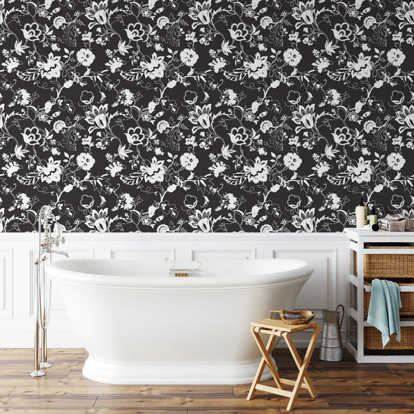 Black and White Floral Peel & Stick Wallpaper