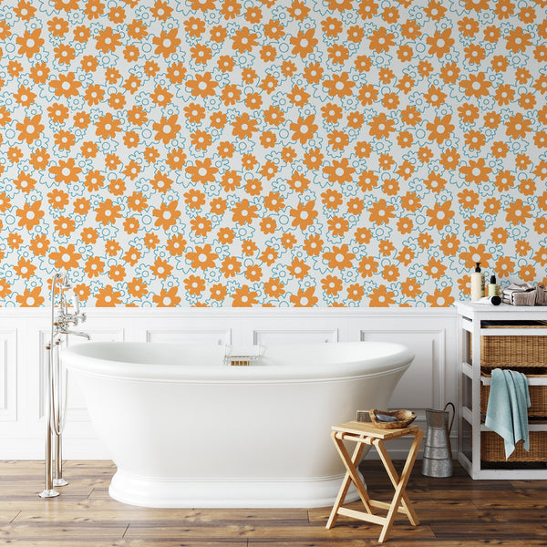 Orange Flowers Peel & Stick Wallpaper