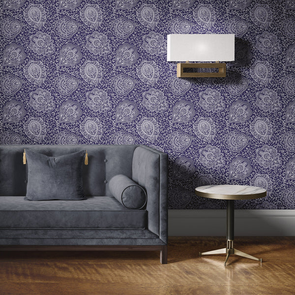 Paisley Pattern Removable Wallpaper, Pretty Purple Wall Cling, Artistic , Modern Home Decor, Elegant Boho Wall Mural Decal