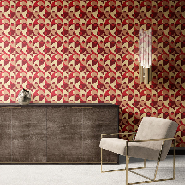 Red Fraction Removable Wallpaper, Funky Geometric Wall Cling, Artistic , modern Home Decor, Pretty Pattern Wall Mural Decal