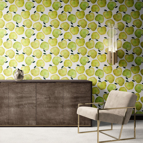 Granny Smith Pattern Removable Wallpaper, Pretty Fruit Wall Cling, Artistic , Modern Home Decor, Apple Wall Mural Decal