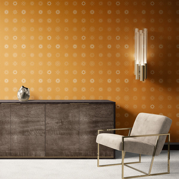 Orange Flower Removable Wallpaper, Geometric Wall Cling, Artistic , Modern Home Decor, Pretty Pattern Wall Mural Decal