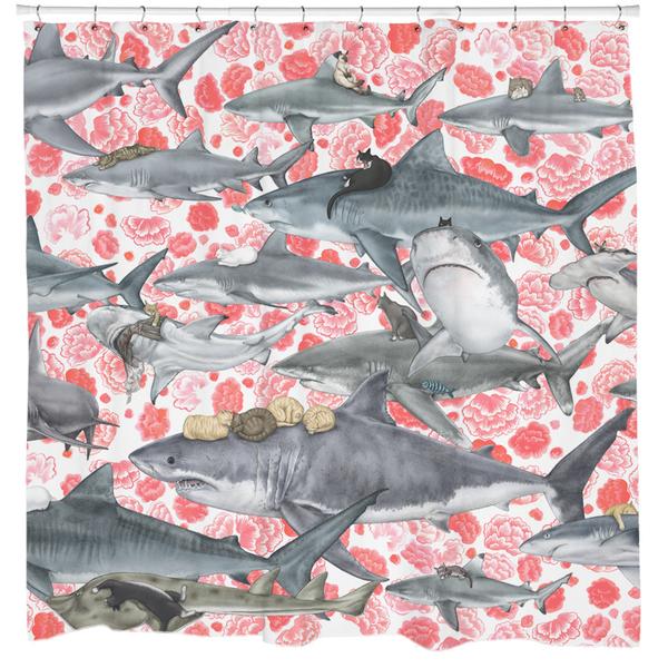 Hunters, Cat and Shark Shower Curtain
