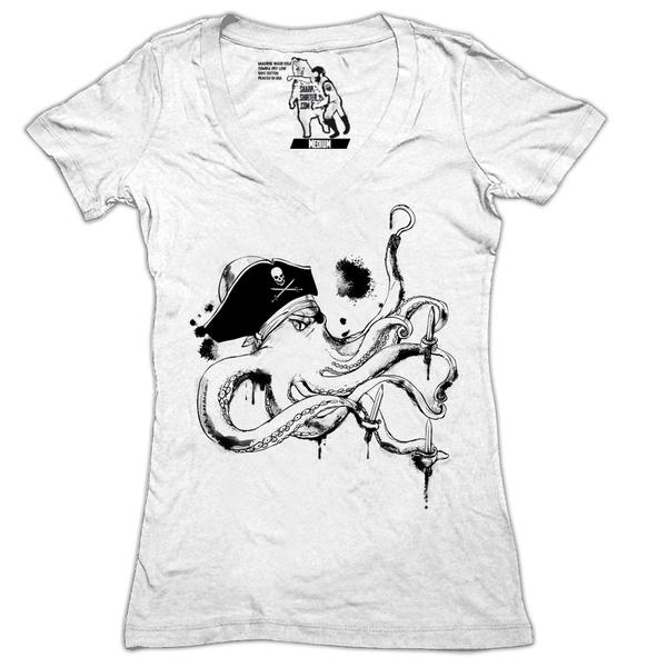 Captain Octopus Women's Graphic Tee Deep V-Neck