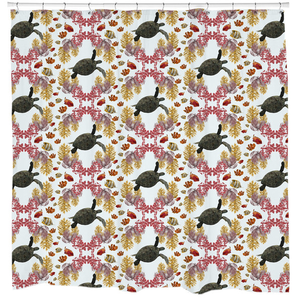 Coral Diamonds Turtle Shower Curtain