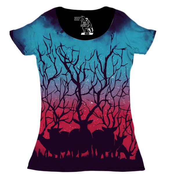 Deer Forest Women's Graphic Tee Scoop Top