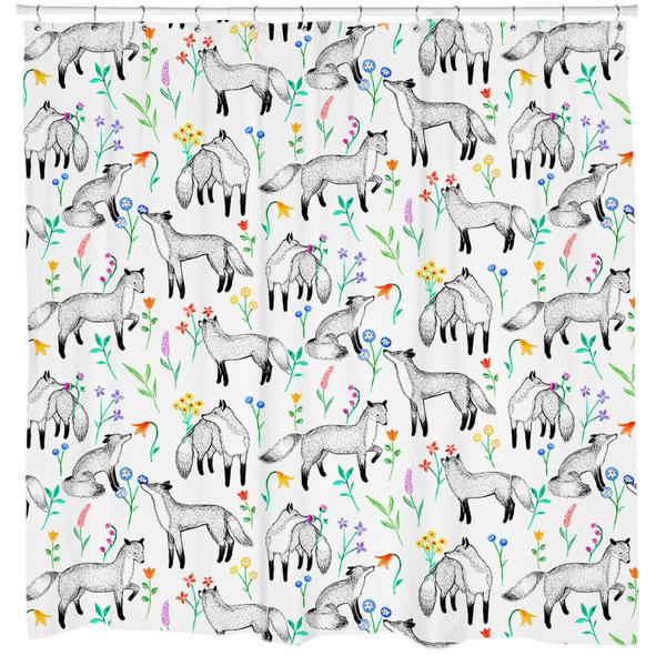 Floral Foxes, Fox Shower Curtain