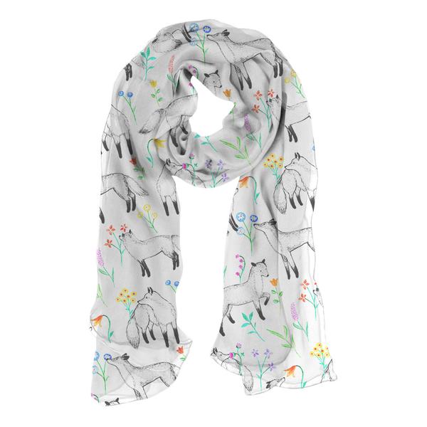 Floral Foxes Chiffon Scarf