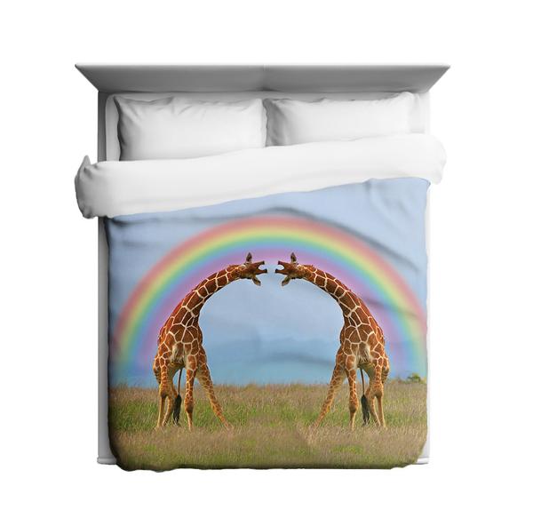 Giraffe Double Rainbow Duvet Cover