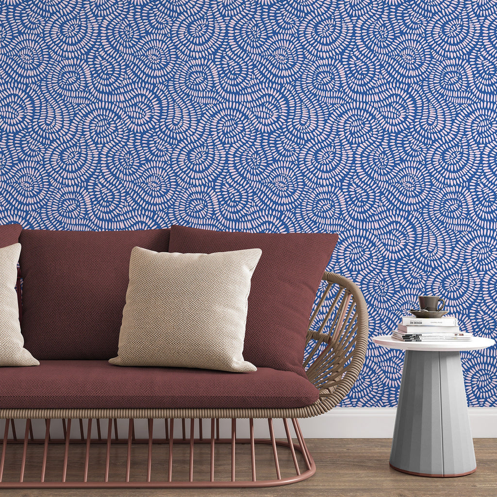 Blue Swirls Removable Wallpaper, Abstract Pattern Wall Mural, Retro Peel and Stick, Living Room Decor, Modern Wall Cling, Pretty Wall Decal