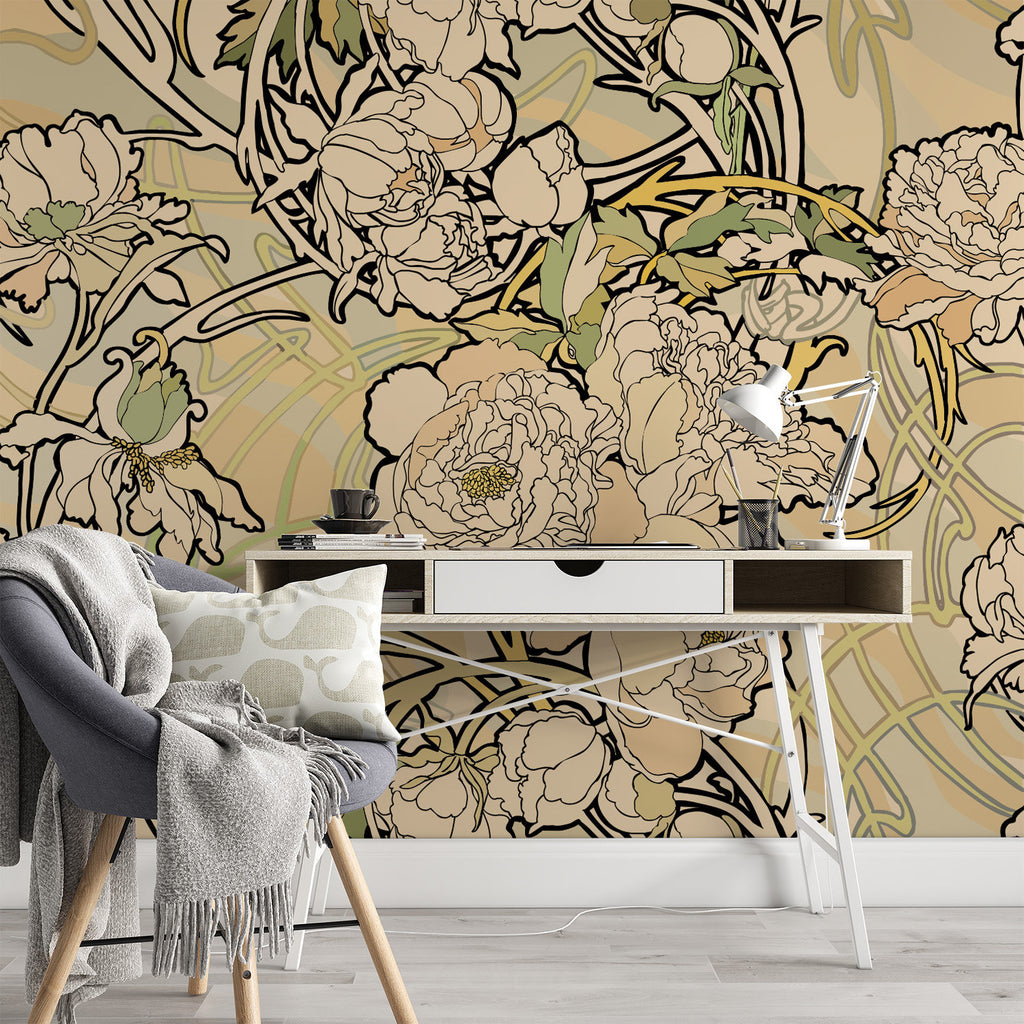 Peonies Peel and Stick Wallpaper Trending Beige Sharp Shirter