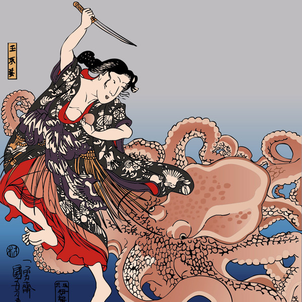 Battling the Octopus Shower Curtain