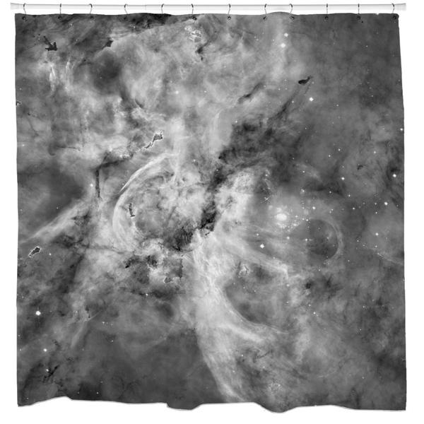 Black and White Carina Nebula Shower Curtain