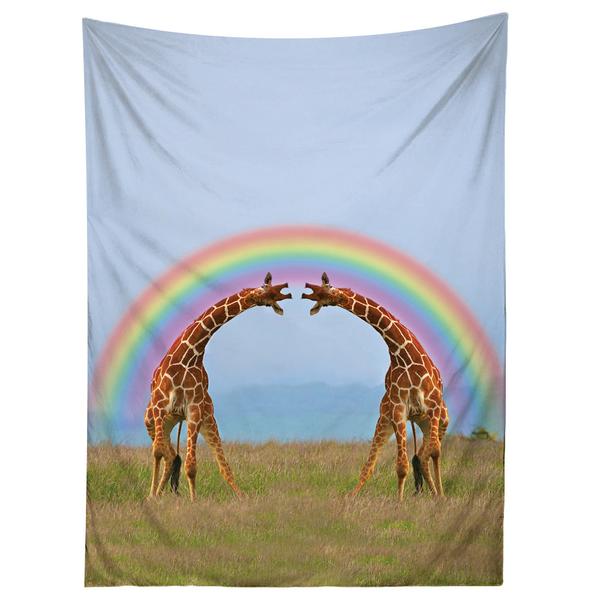 Giraffe Double Rainbow Tapestry