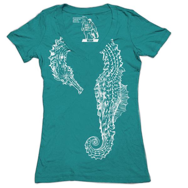 Seahorse Hug Women's Graphic Tee Deep V-Neck